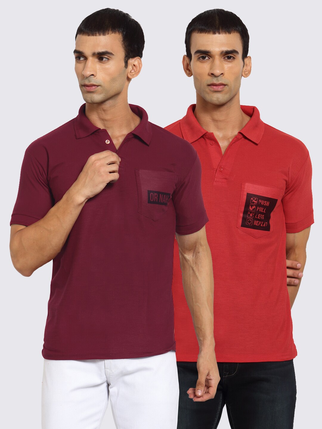 

KLOTTHE Men Maroon & Red 2 Polo Collar Pockets T-shirt