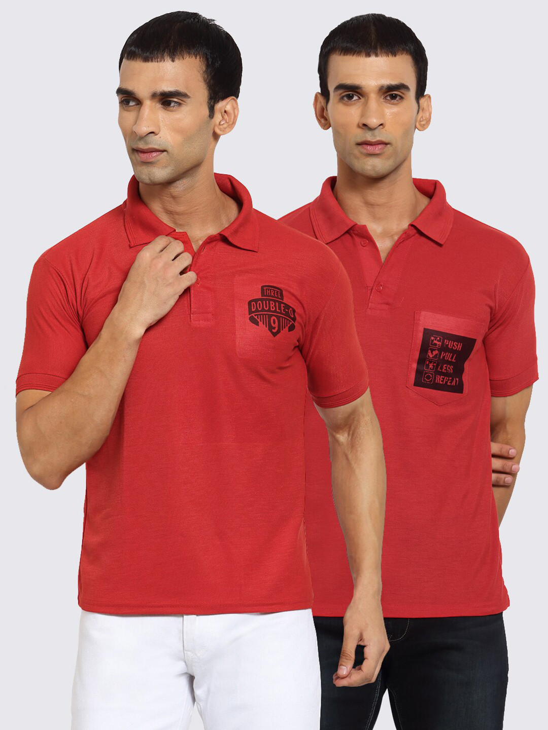 

KLOTTHE Men Red 2 Polo Collar Pockets T-shirts