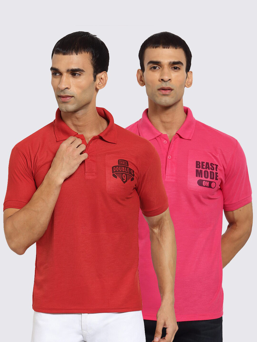 

KLOTTHE Men Red Pack of 2 Polo Collar T-shirt