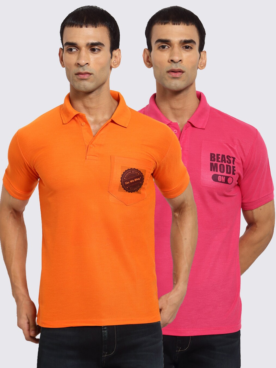 

KLOTTHE Men Orange 2 Polo Collar Applique T-shirt