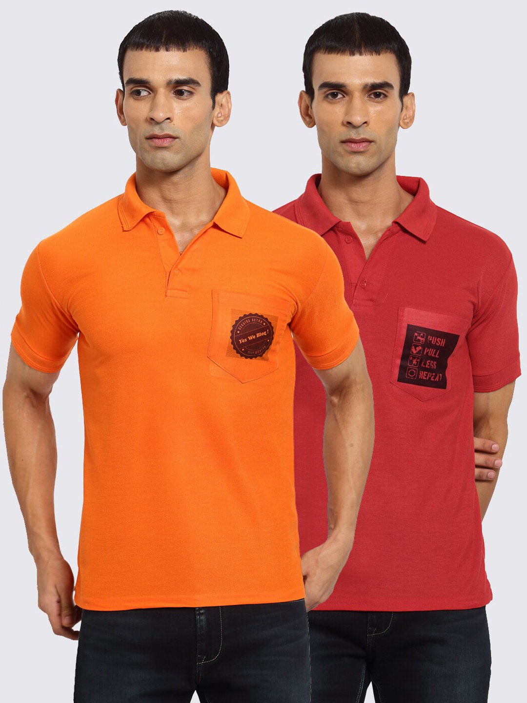 

KLOTTHE Men Pack of 2 Printed T-shirts, Orange