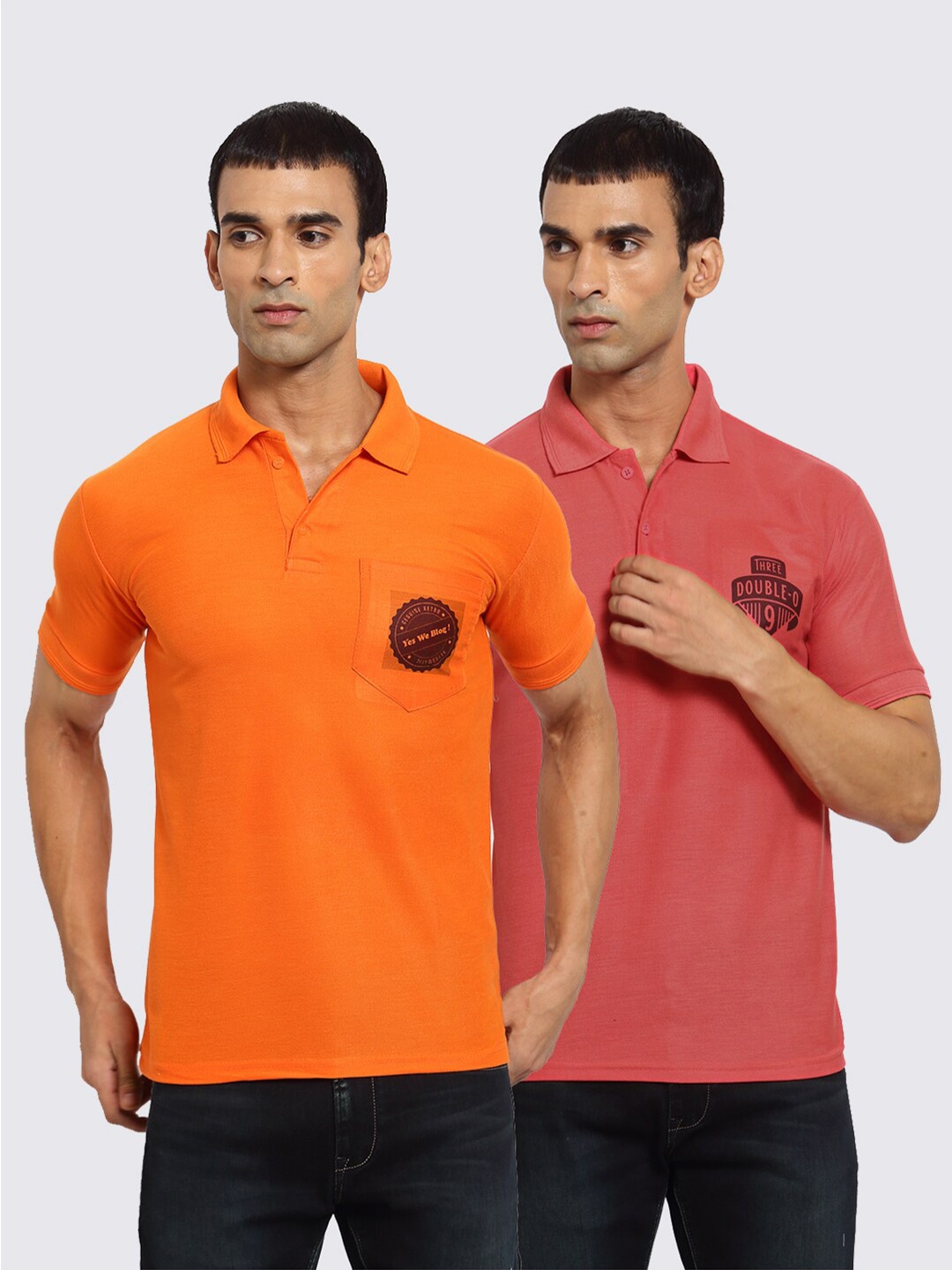 

KLOTTHE Men Pack Of 2 Polo Collar T-shirts, Orange