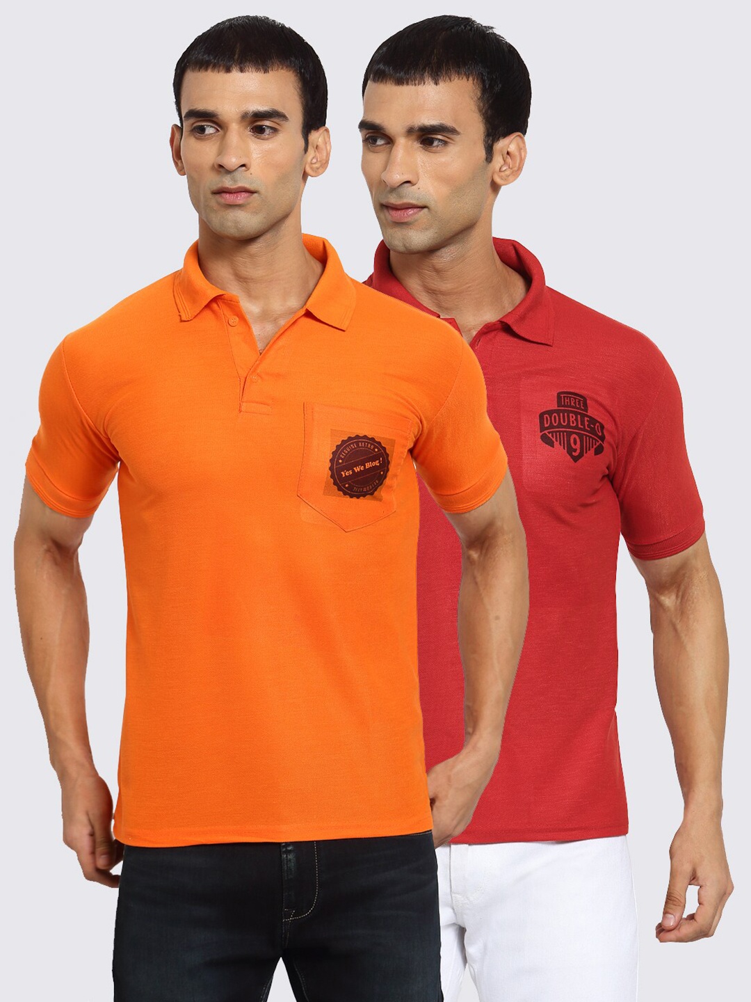 

KLOTTHE Men Orange & Red 2 Polo Collar T-shirt