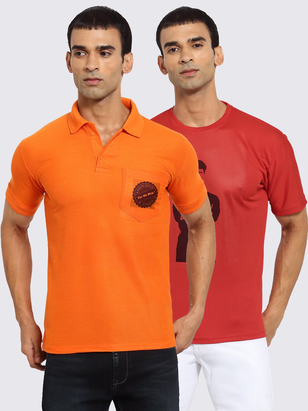 

KLOTTHE Men Orange 2 Polo Collar Pockets T-shirt