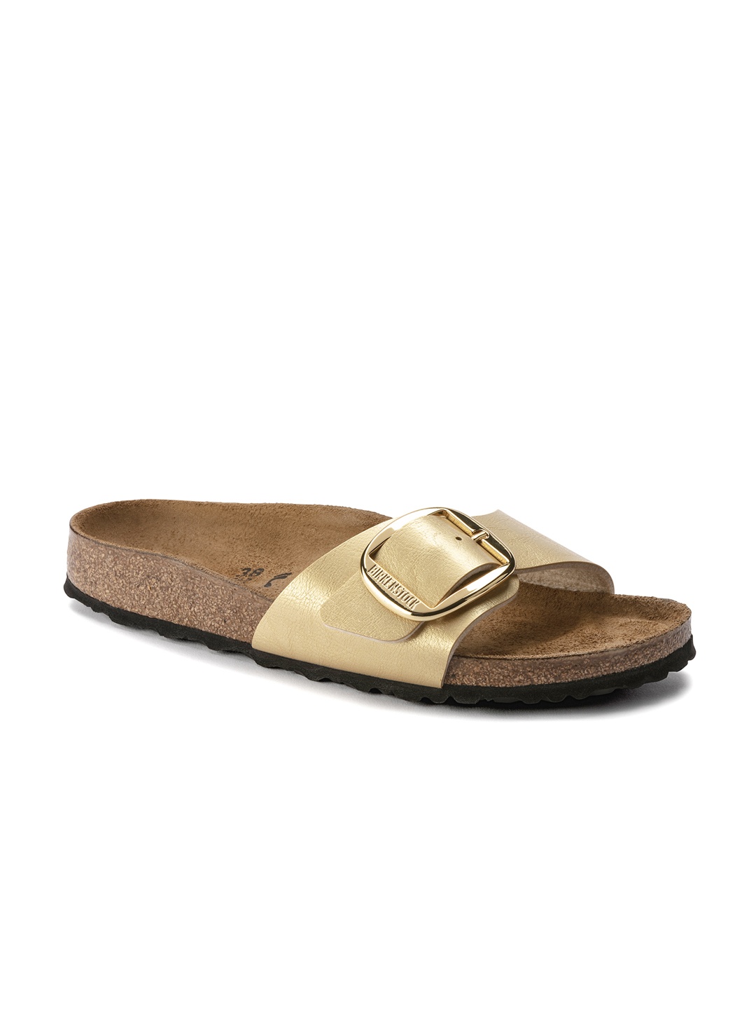 

Birkenstock Women Narrow Width Gold-Toned Madrid Big Buckle Open Toe Flats with Buckles