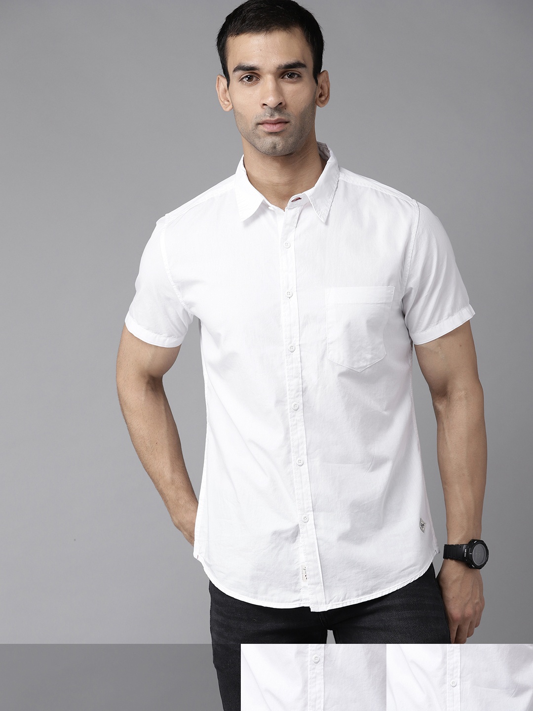 

Roadster Men Pack of 3 White Pure Cotton Solid Casual Shirts