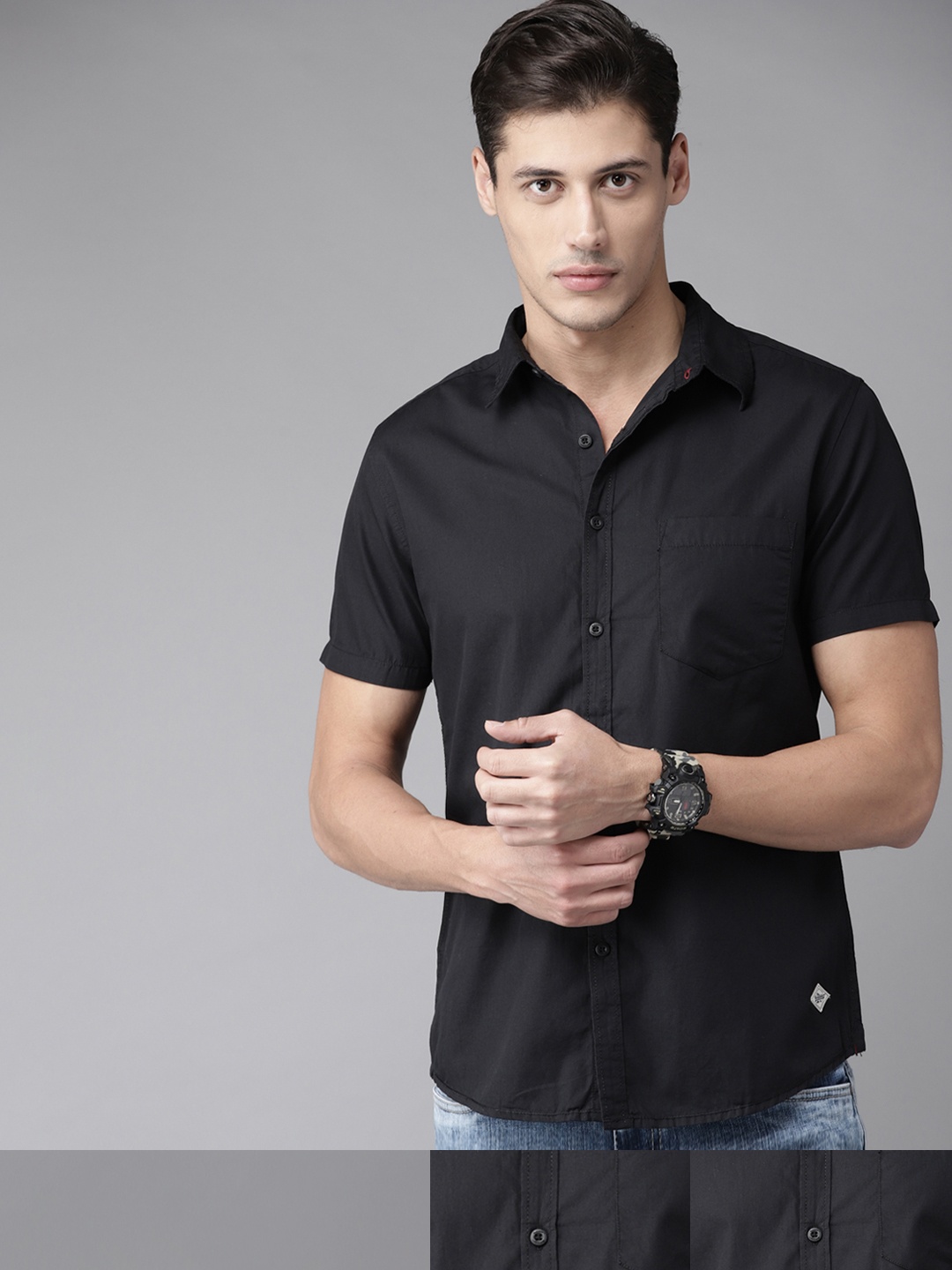

Roadster Men Pack of 3 Black Pure Cotton Solid Casual Shirts