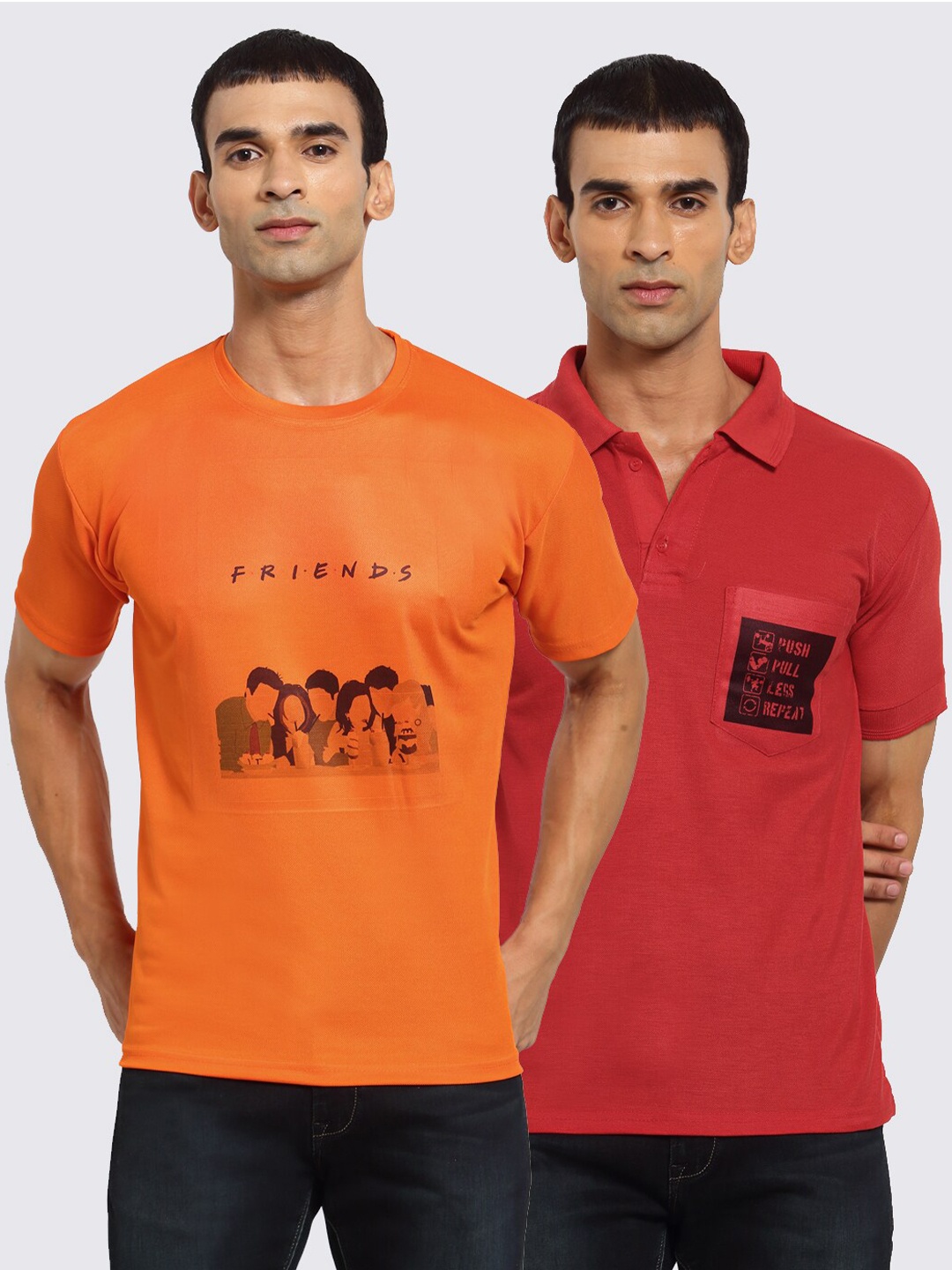 

KLOTTHE Men Orange 2 Printed Pockets T-shirt