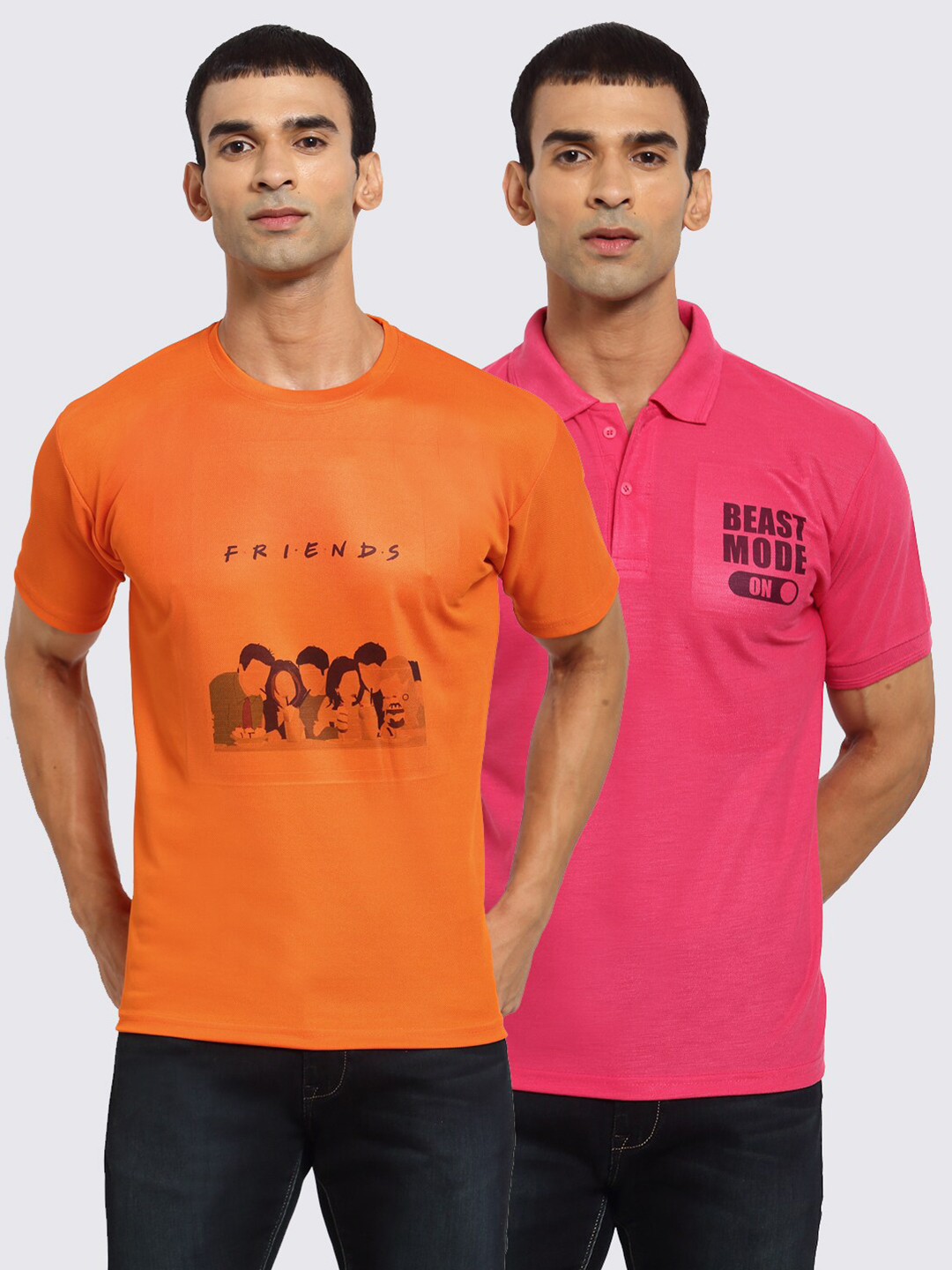 

KLOTTHE Men Pack of 2 Printed T-shirts, Orange