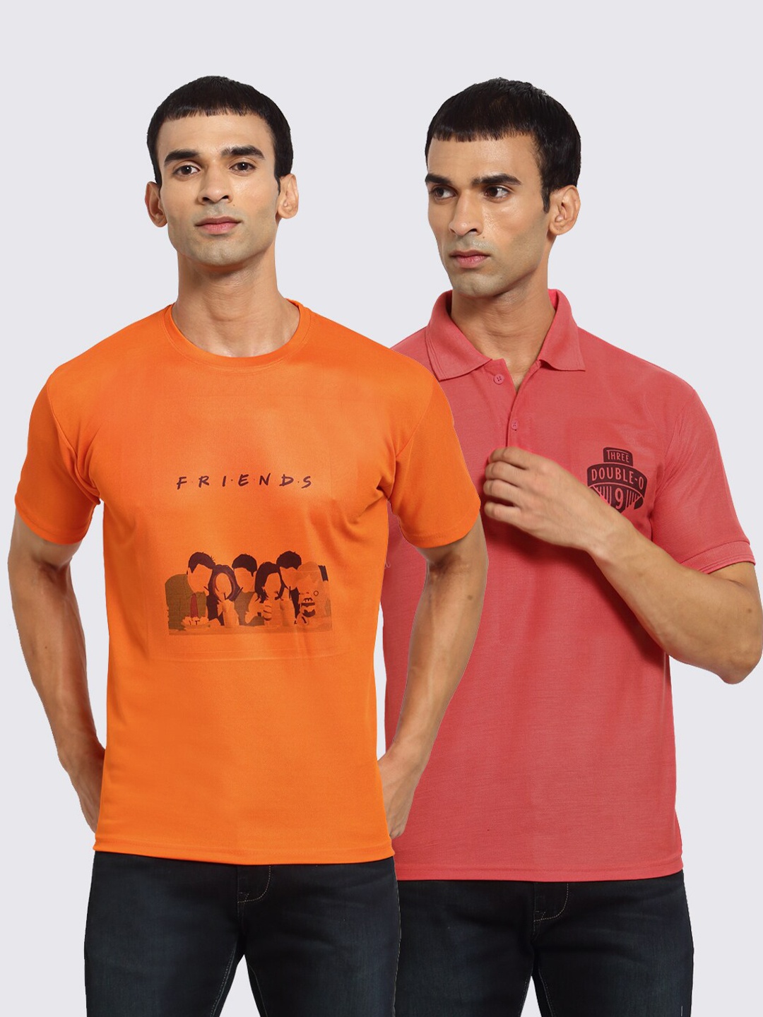 

KLOTTHE Men Orange & Pink 2 Printed Polo Collar T-shirt