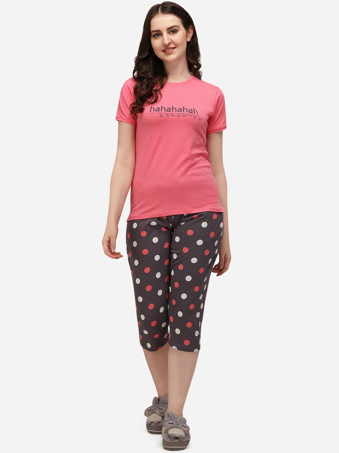 

Lenissa Women Pink & Taupe Printed Nightsuit