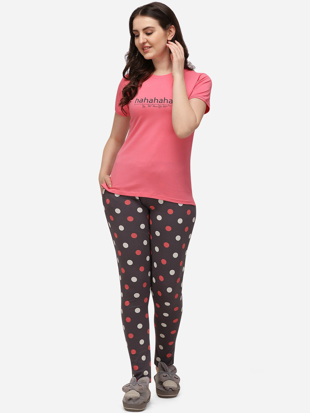 

Lenissa Women Pink & Black Printed Night suit