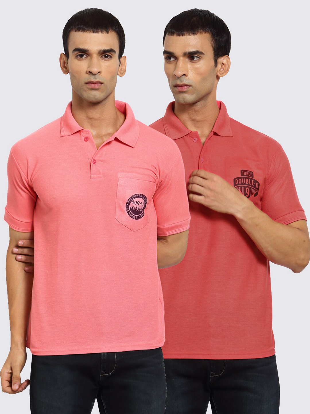 

KLOTTHE Men Pink & Red 2 Polo Collar Pockets T-shirts
