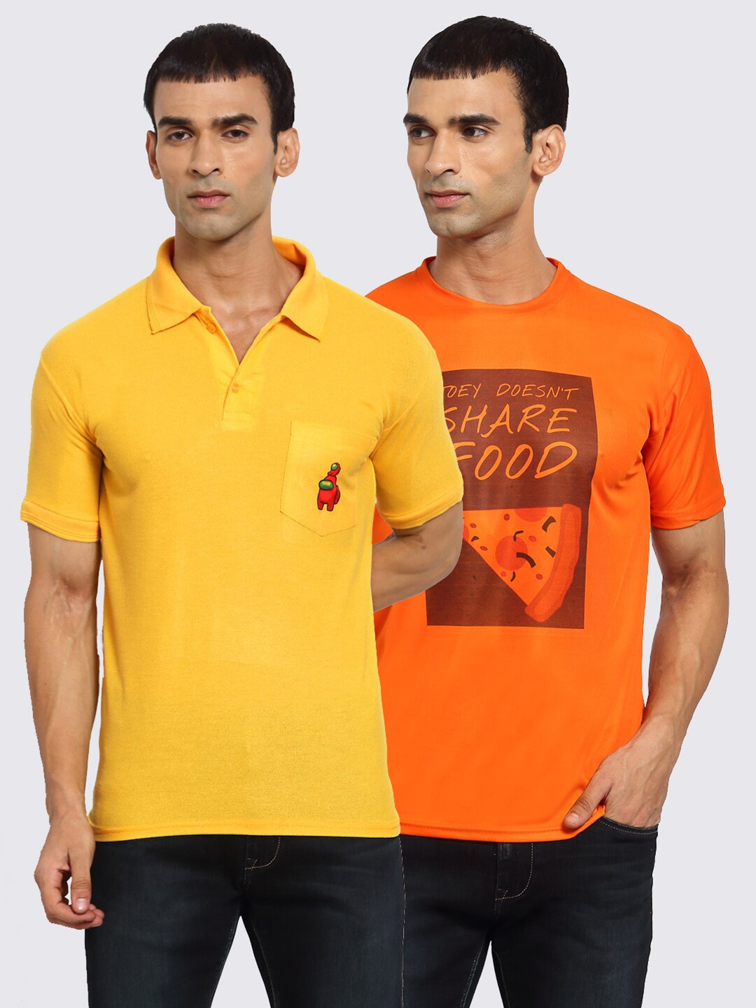 

KLOTTHE Men Pack of 2 Printed T-shirts, Yellow