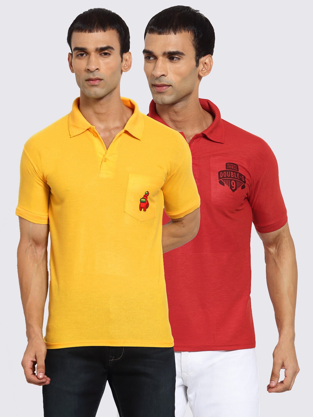 

KLOTTHE Men Pack Of 2 Polo Collar T-shirts, Yellow