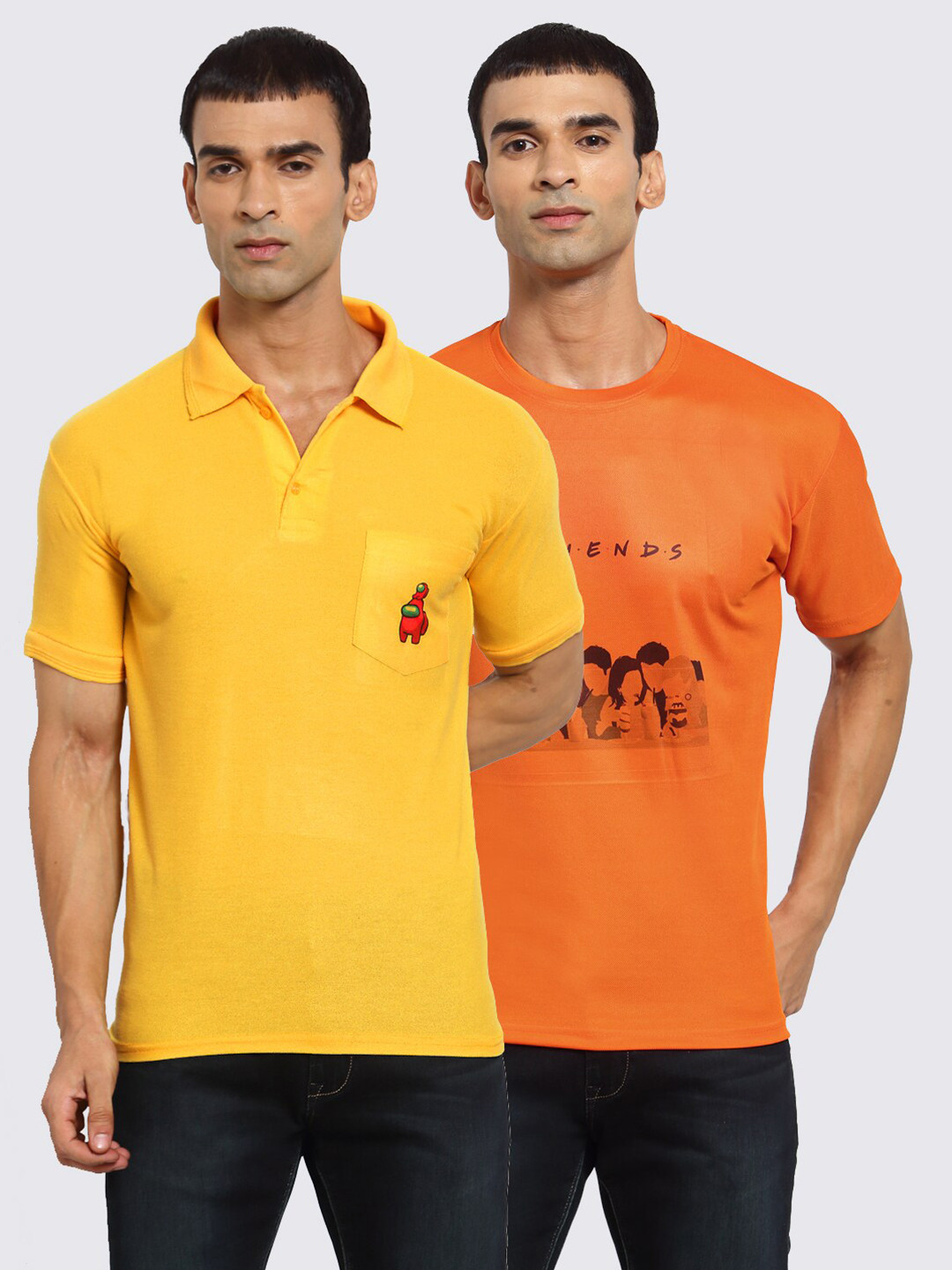 

KLOTTHE Men Yellow & Orange 2 Printed Polo Collar T-shirt