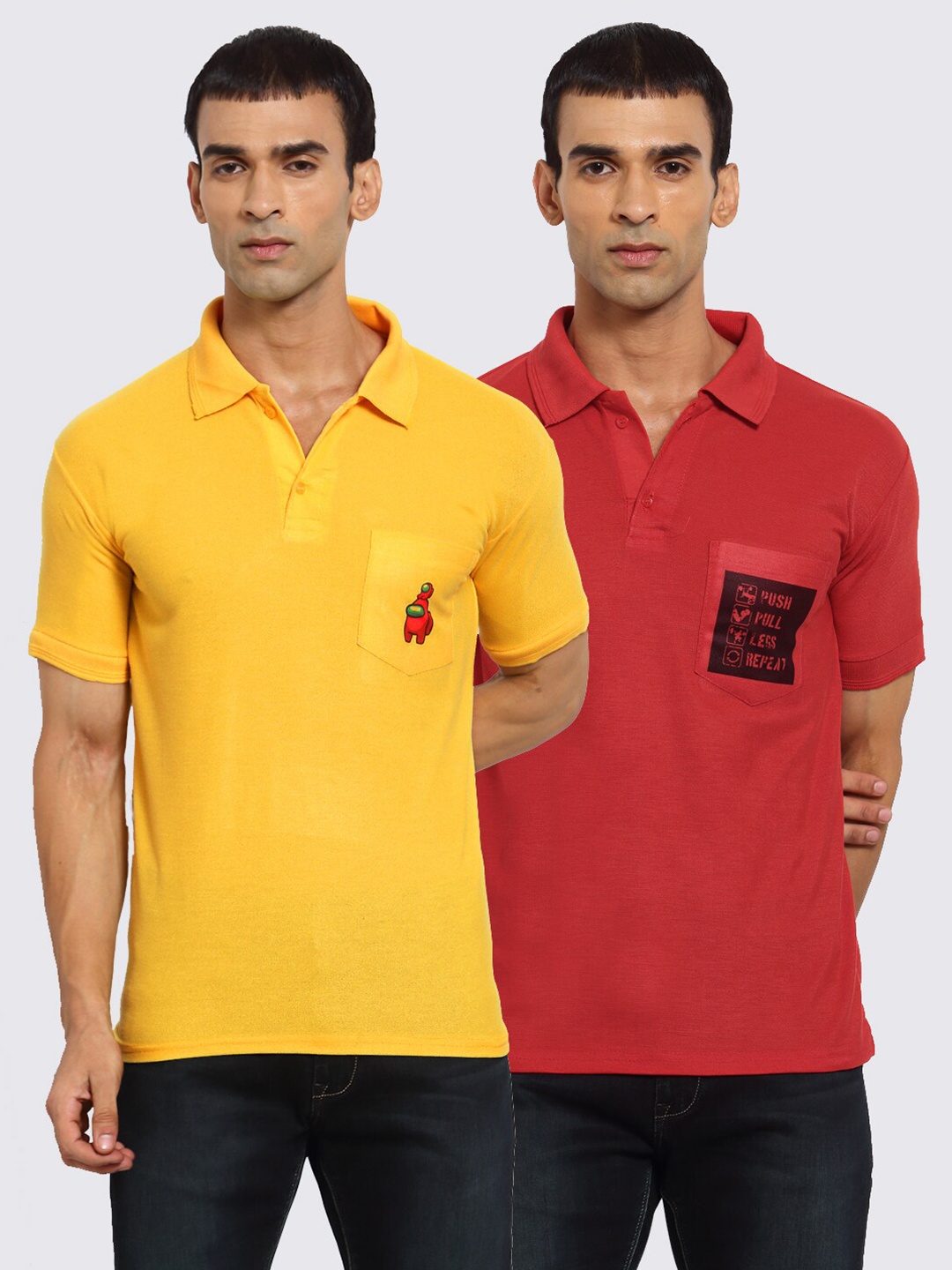 

KLOTTHE Men Pack of 2 Printed T-shirts, Yellow