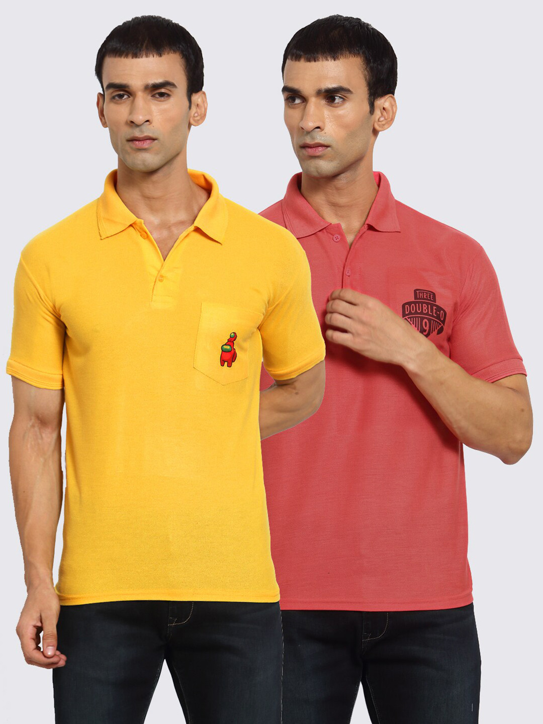 

KLOTTHE Men Pack Of 2 Polo Collar T-shirts, Yellow