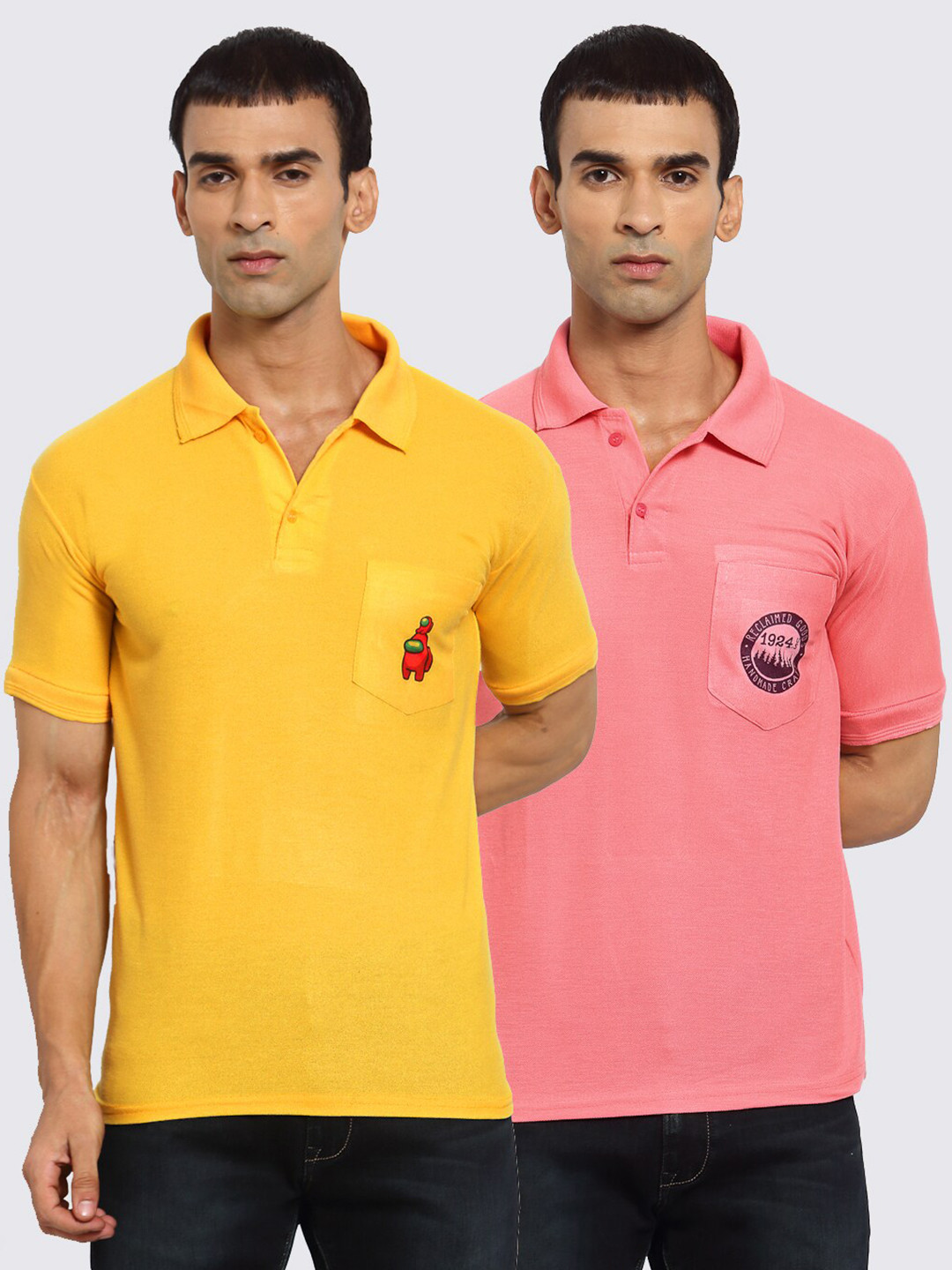 

KLOTTHE Men Yellow 2 Polo Collar Pockets T-shirt