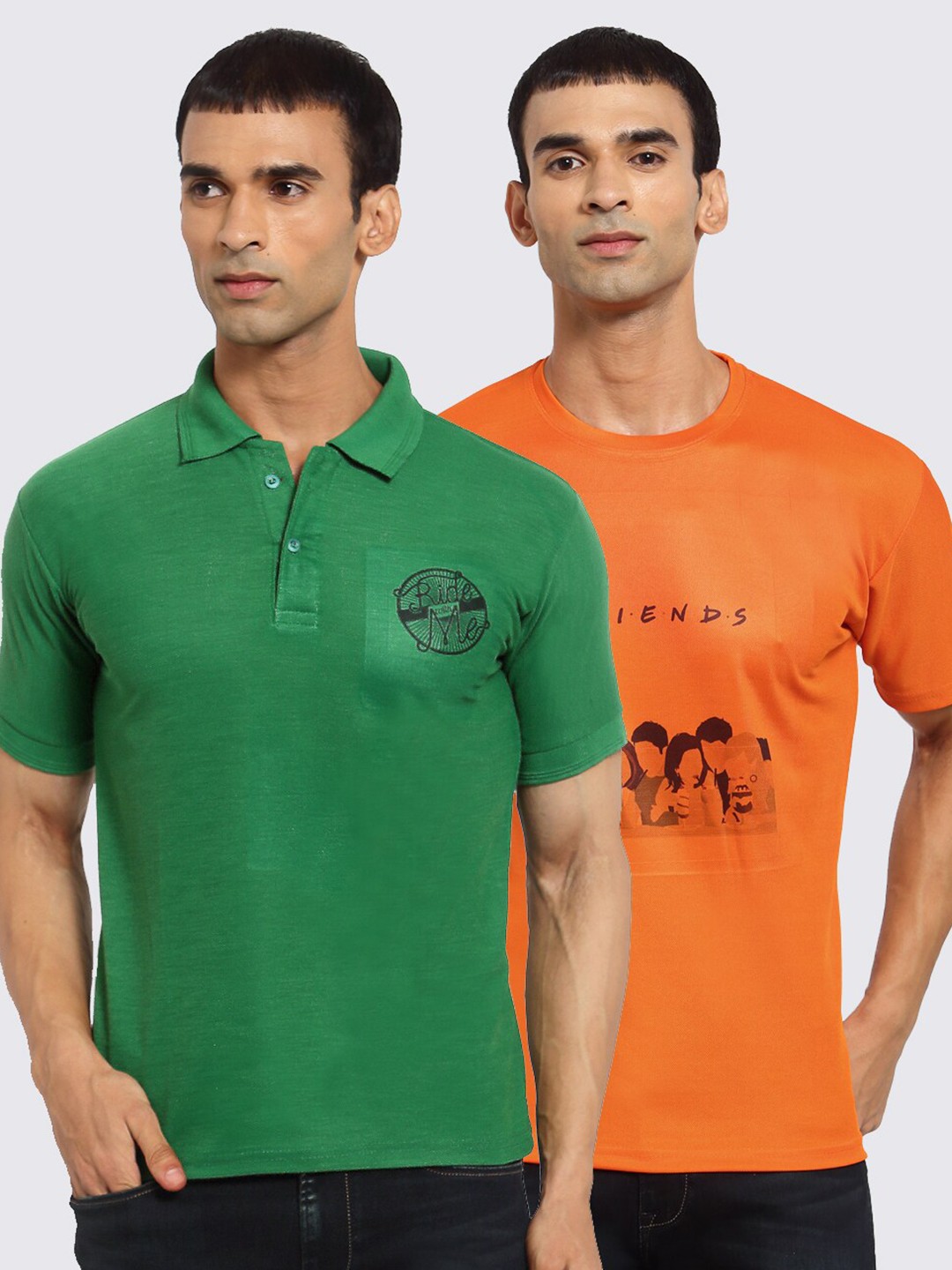 

KLOTTHE Men Green & Orange 2 Printed Polo Collar T-shirt