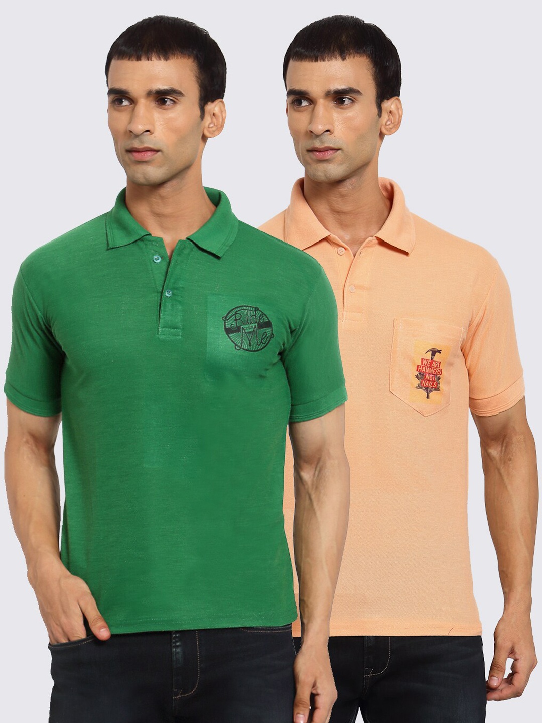 

KLOTTHE Men Pack Of 2 Polo Collar T-shirts, Green