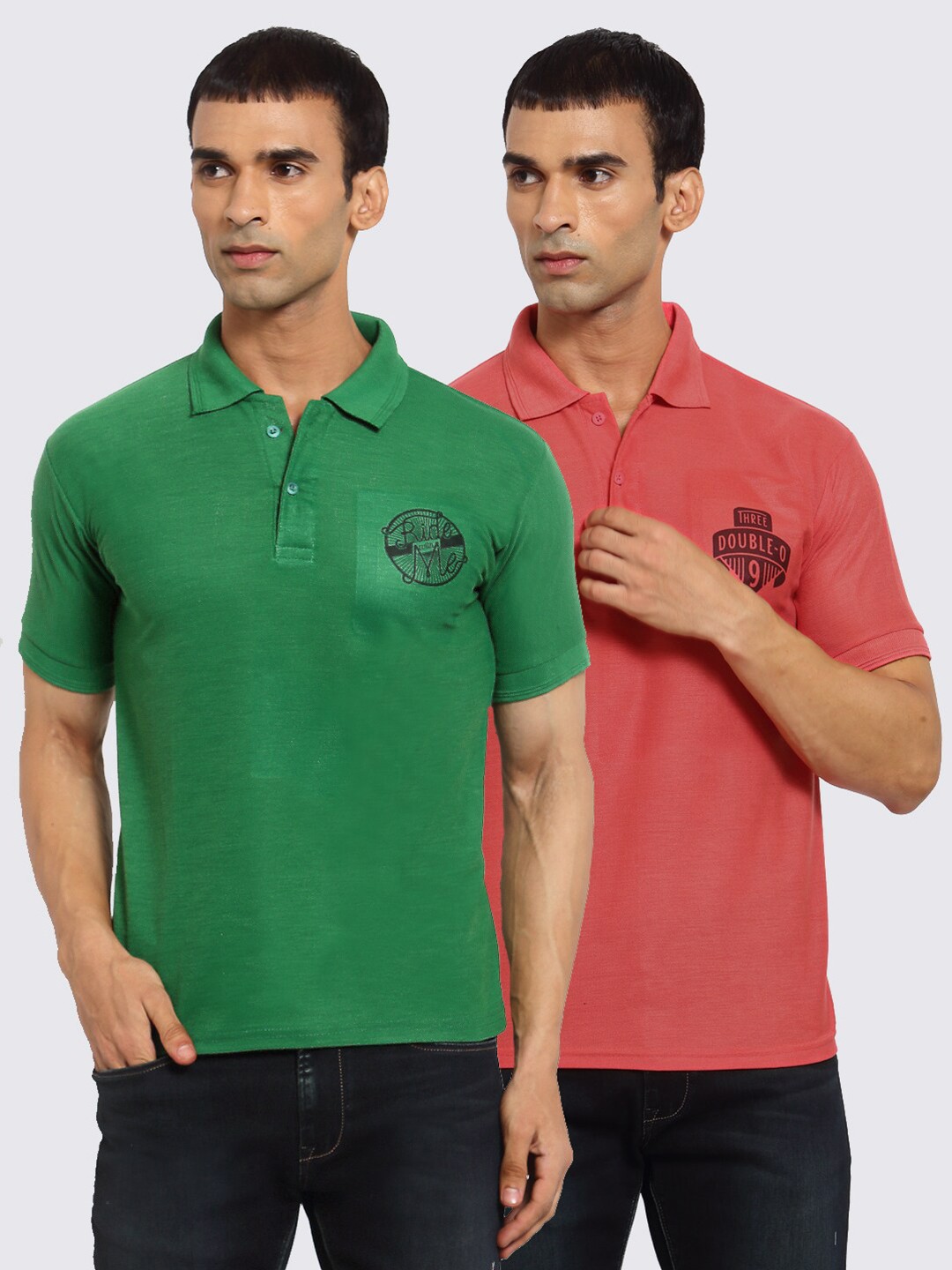 

KLOTTHE Men Set Of 2 Printed Polo Collar T-shirt, Green