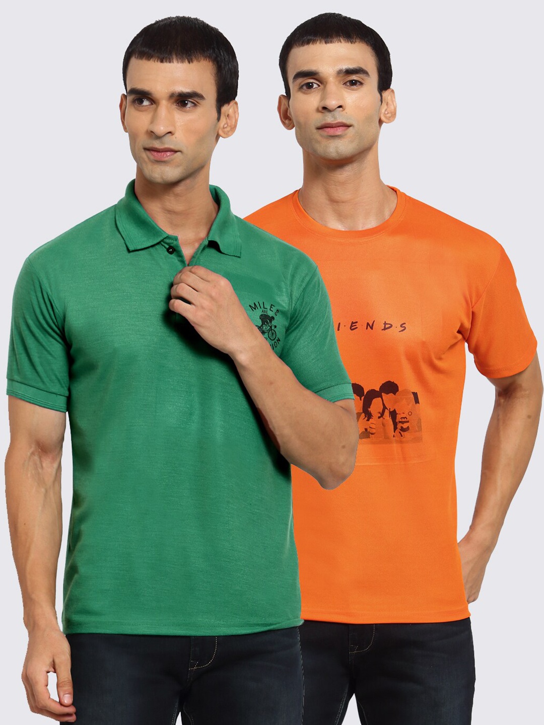 

KLOTTHE Men Green & Orange 2 Printed Pockets T-shirt