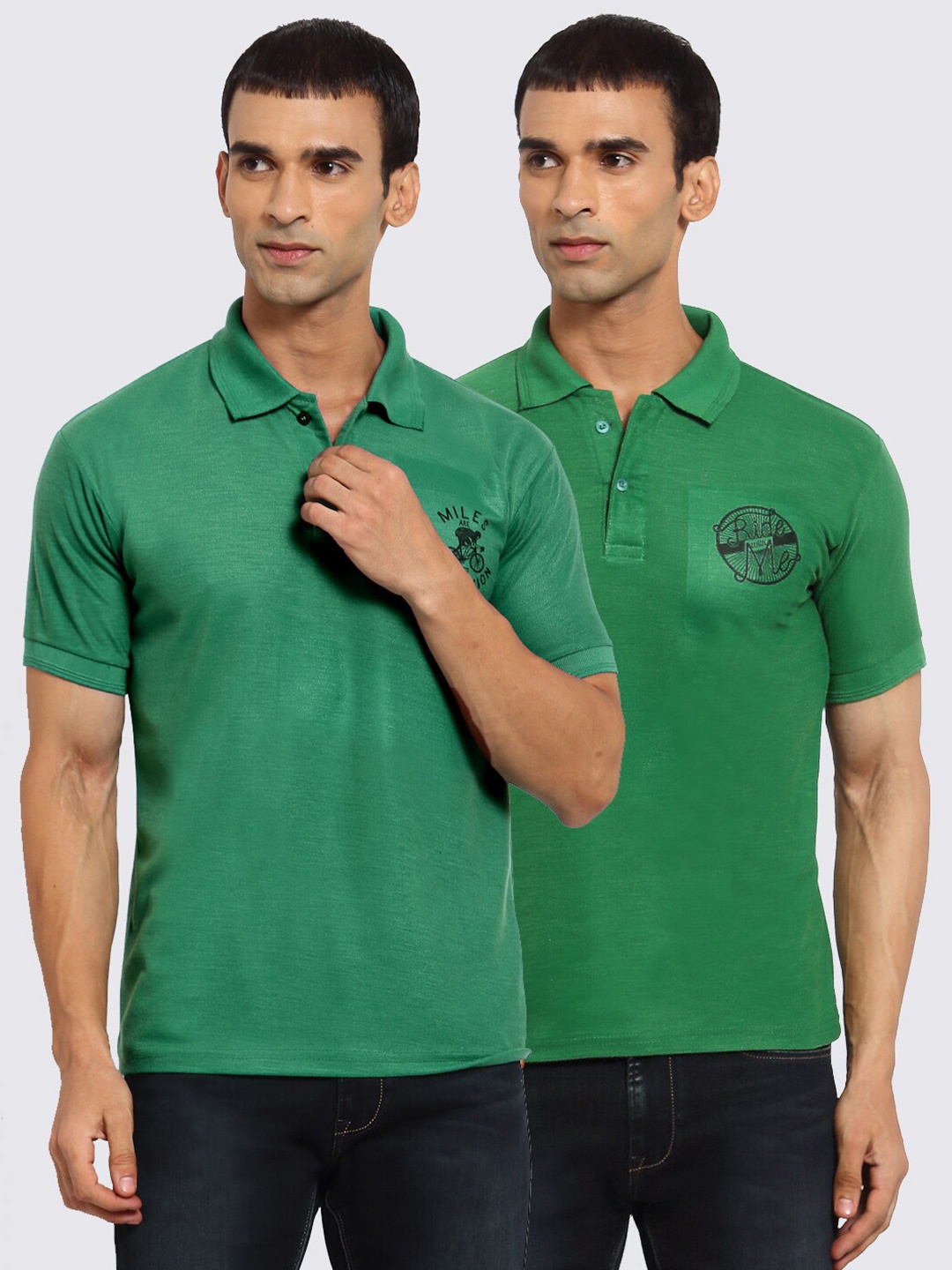 

KLOTTHE Men Green Pack of 2 Polo Collar T-shirts