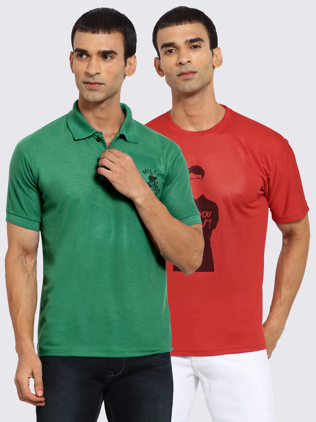 

KLOTTHE Men Green & Rust Set Of 2 Printed T-shirts