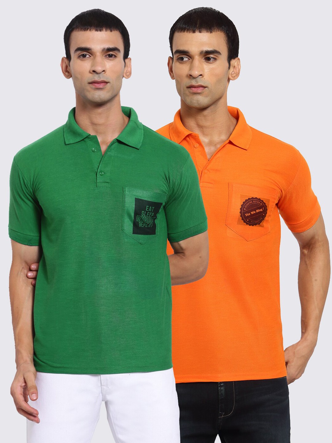 

KLOTTHE Men Green 2 Polo Collar Pockets T-shirt
