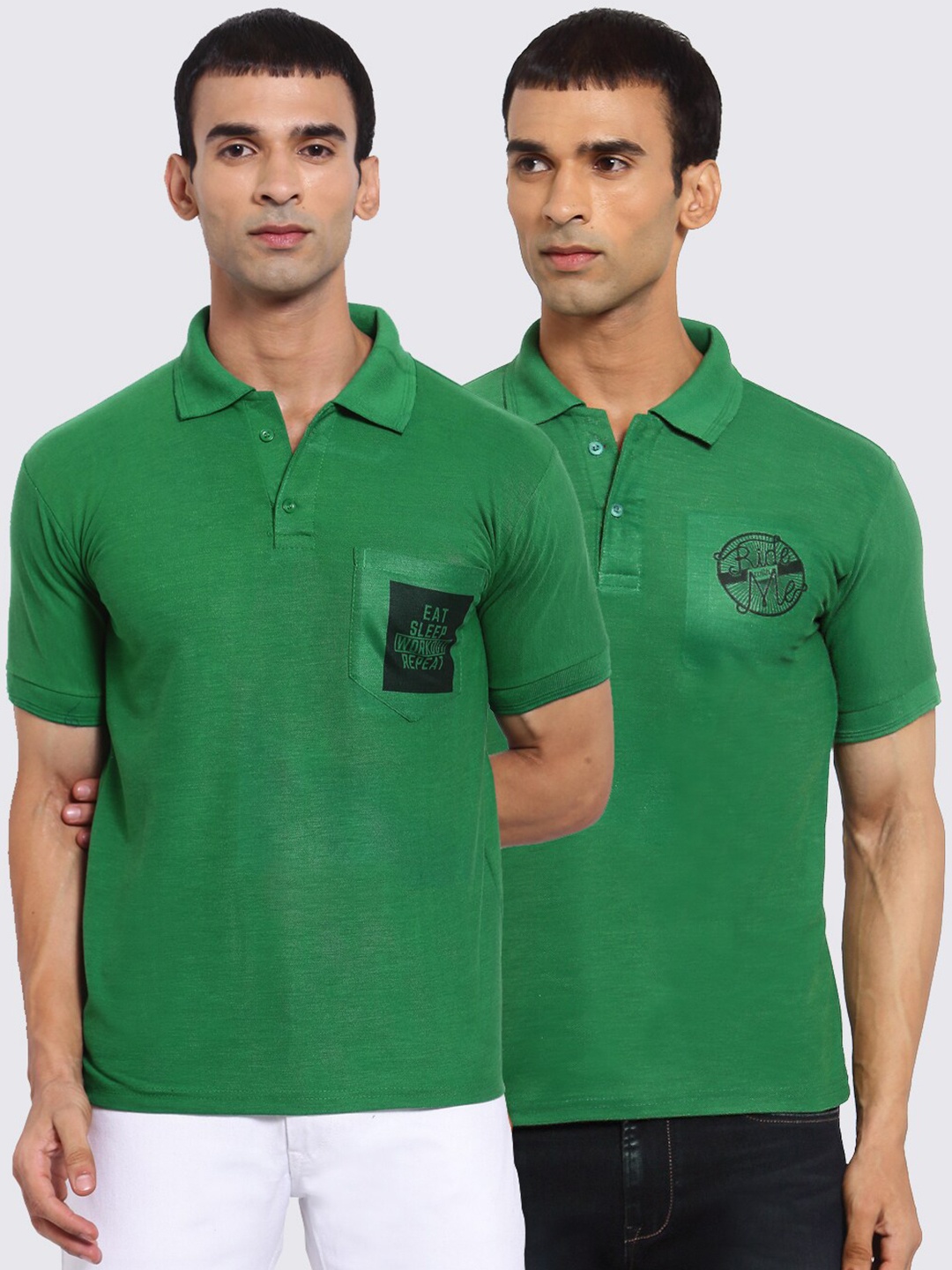 

KLOTTHE Men Pack Of 2 Polo Collar T-shirts, Green