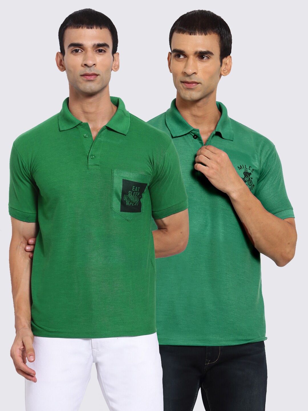 

KLOTTHE Men Green 2 Printed Polo Collar Pockets T-shirt
