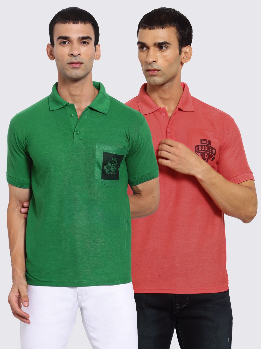 

KLOTTHE Men Green 2 Polo Collar Pockets T-shirt