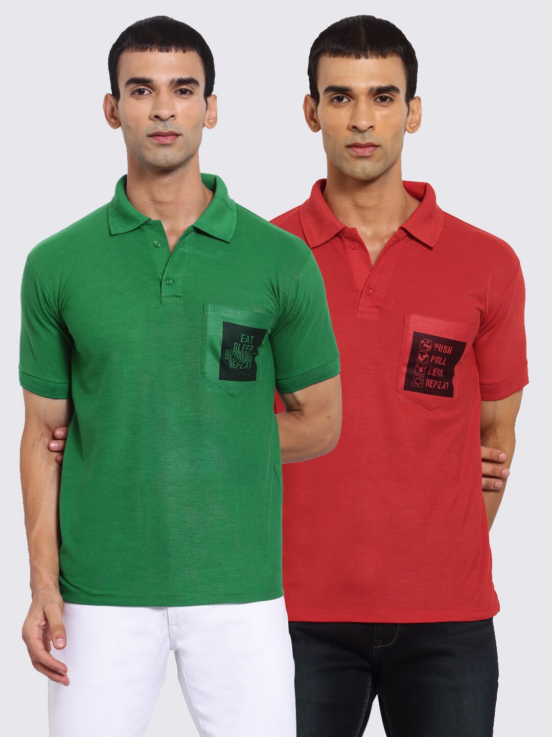 

KLOTTHE Men Green 2 Polo Collar Pockets T-shirt