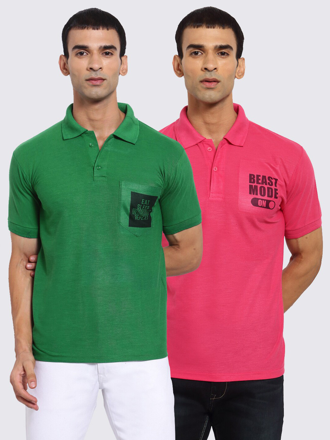 

KLOTTHE Men Green 2 Polo Collar Pockets T-shirt