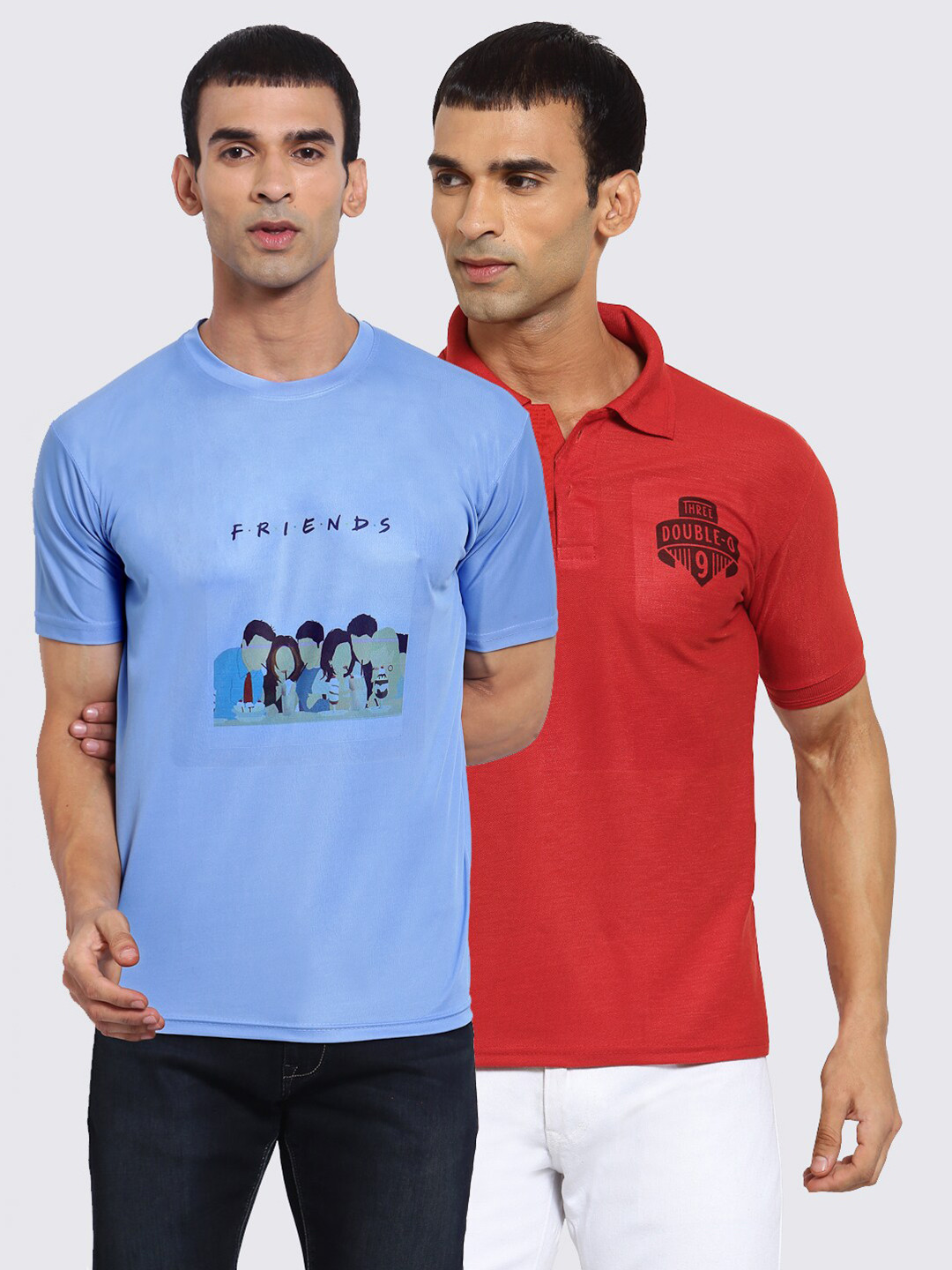 

KLOTTHE Men Blue & Red Pack of 2 Polo Collar T-shirts