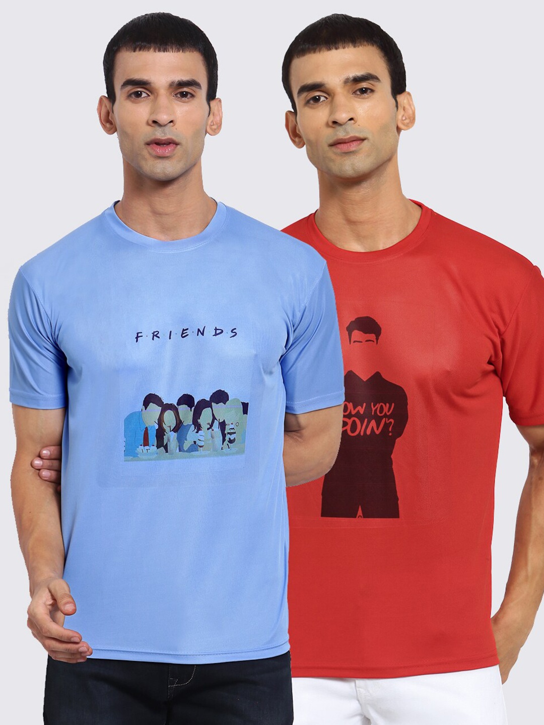 

KLOTTHE Men Blue & Red 2 Friends Printed T-shirts