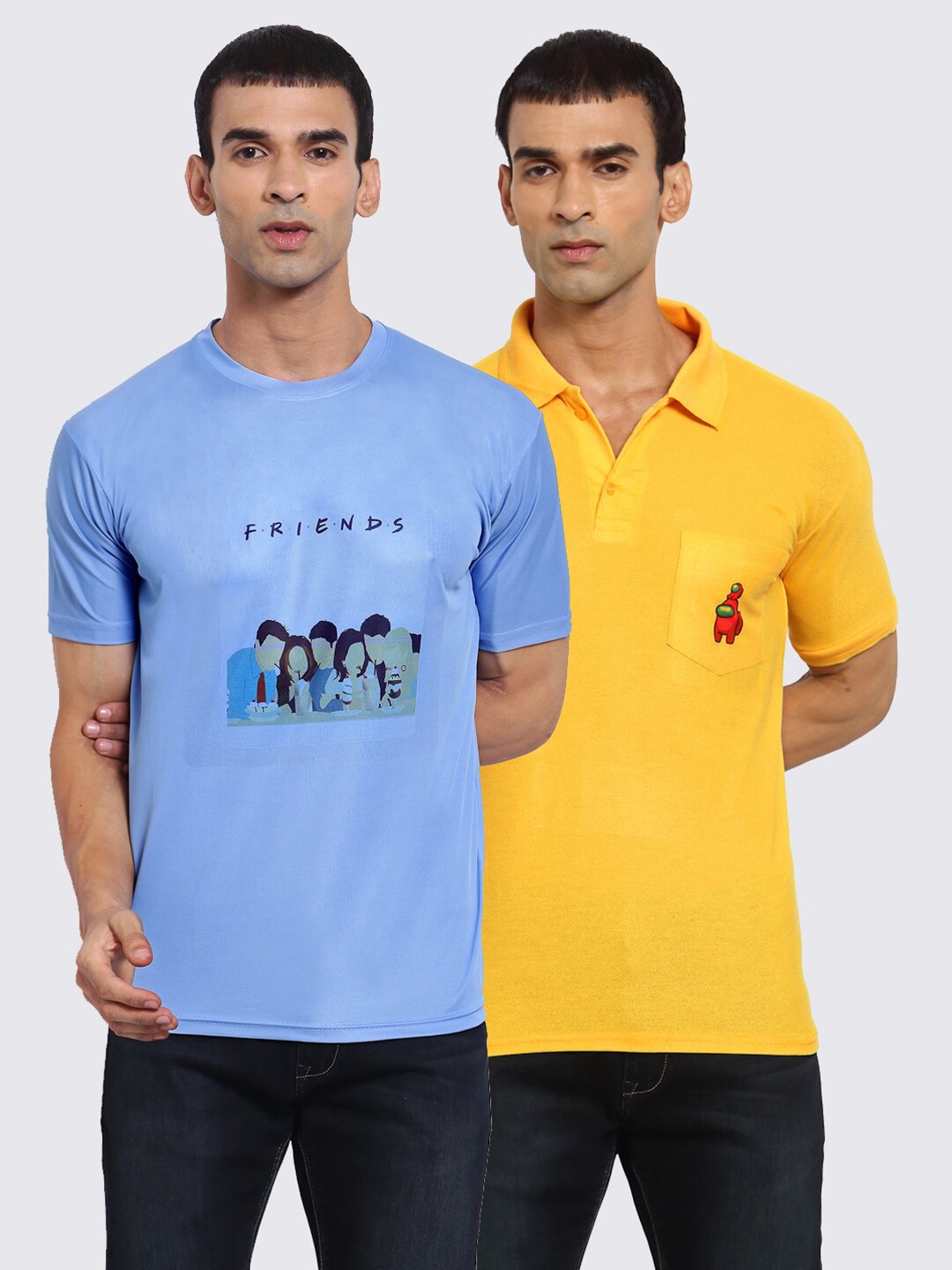 

KLOTTHE Men Blue & Yellow 2 Printed Polo Collar T-shirt