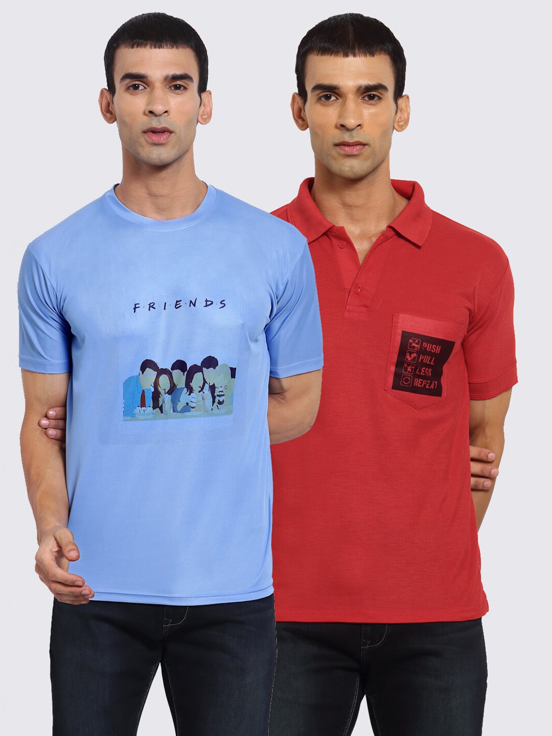 

KLOTTHE Men Blue & Red 2 Printed Polo Collar T-shirt