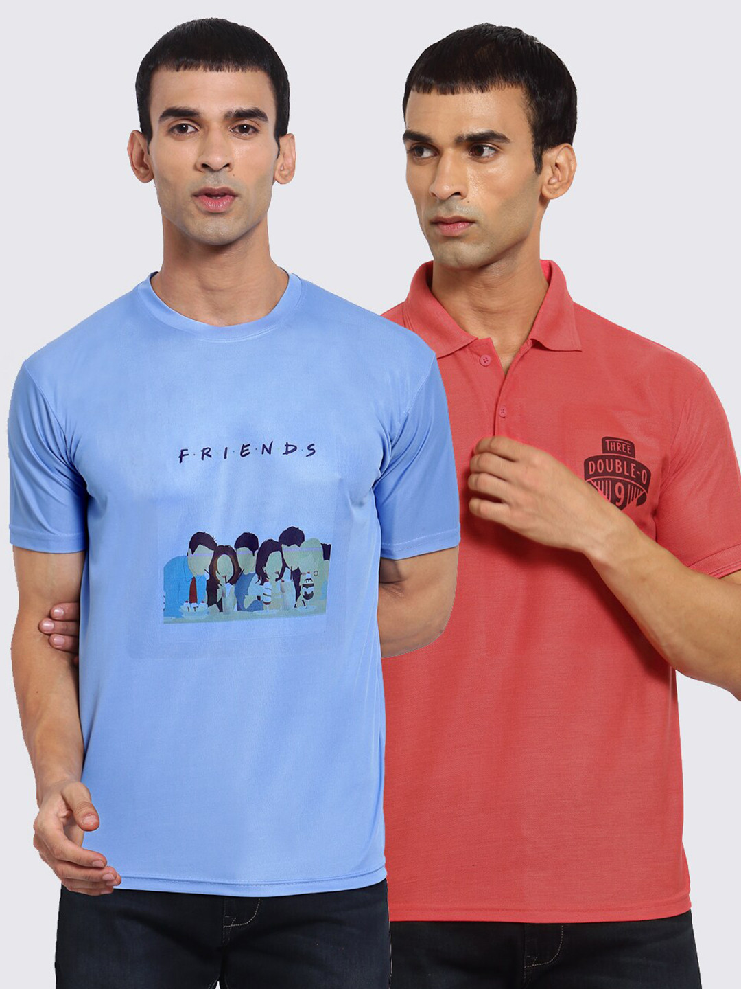 

KLOTTHE Men Blue & Red 2 Printed T-shirts