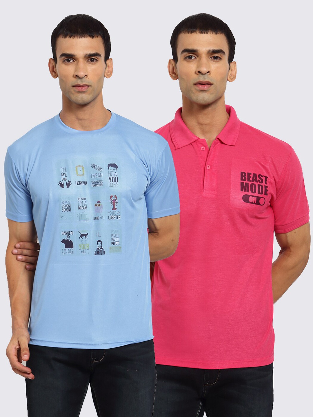 

KLOTTHE Men Blue Typography 2 Polo Collar Applique T-shirt
