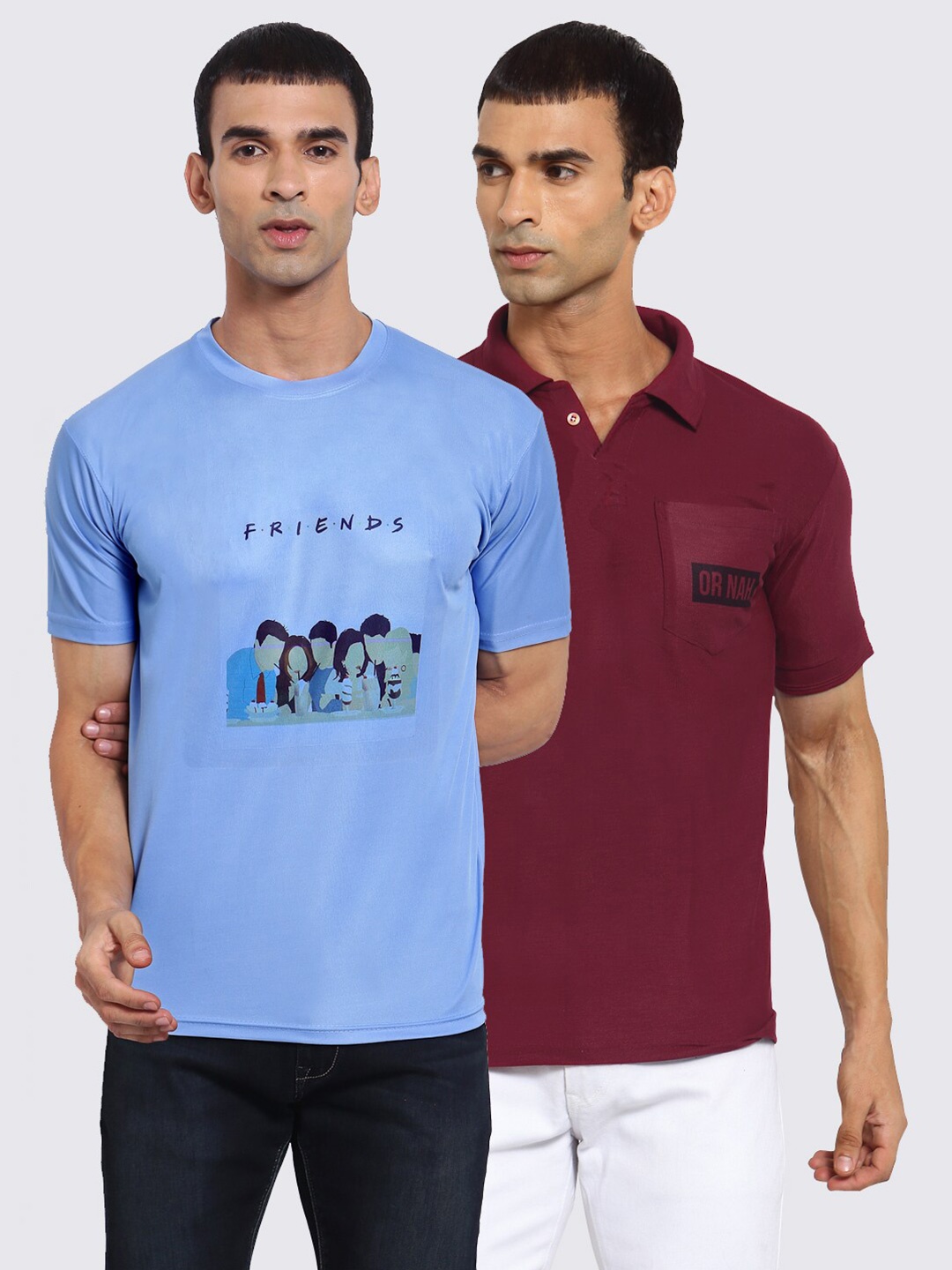 

KLOTTHE Men Blue & Maroon Pack of 2 Polo Collar T-shirts
