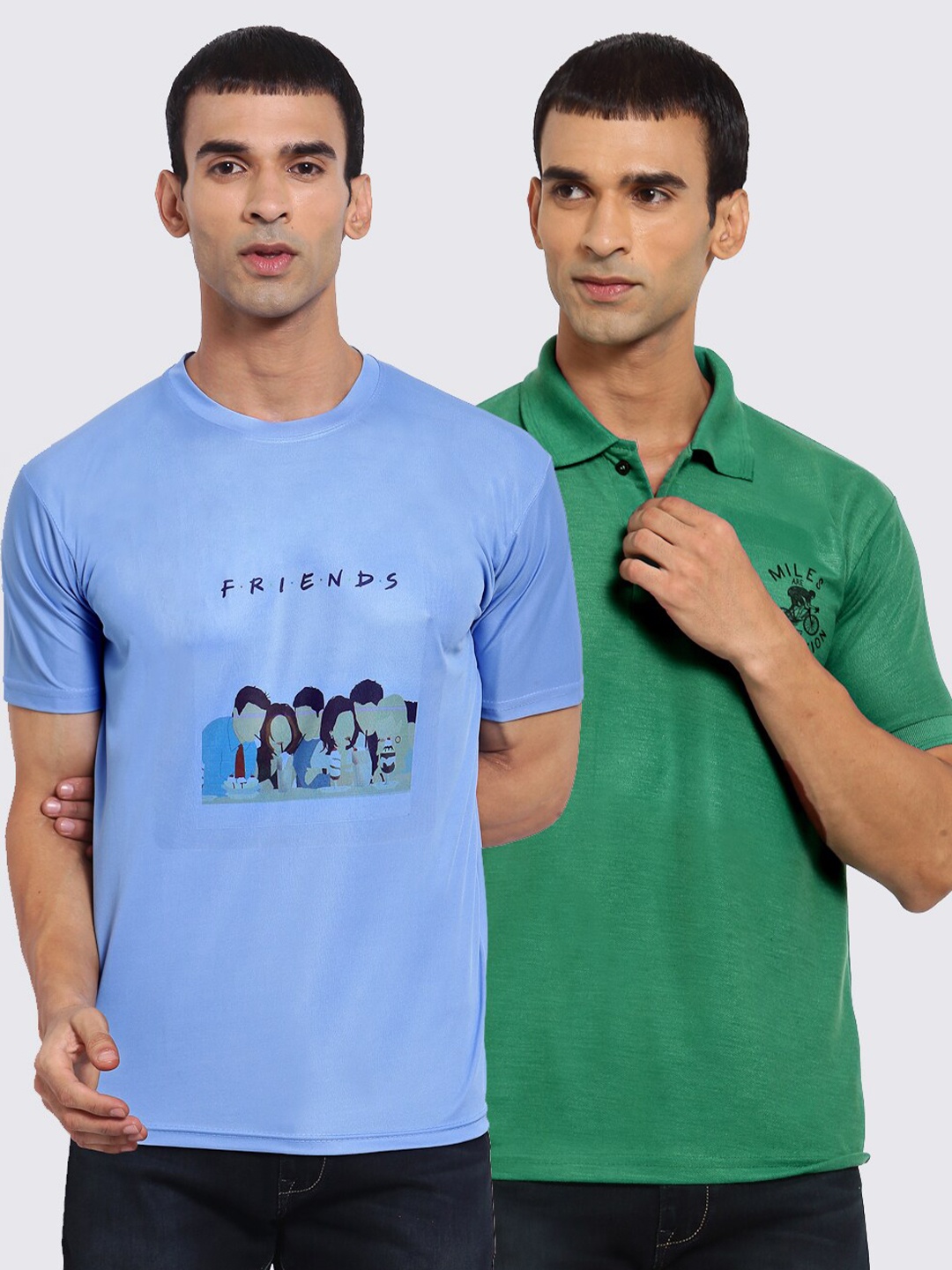 

KLOTTHE Men Blue & Green 2 Printed T-shirts