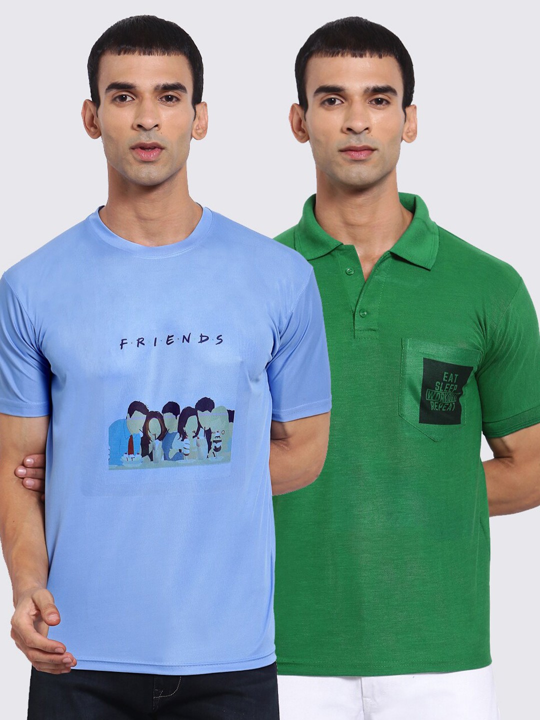 

KLOTTHE Men Pack of 2 Printed Polo Collar T-shirt, Blue