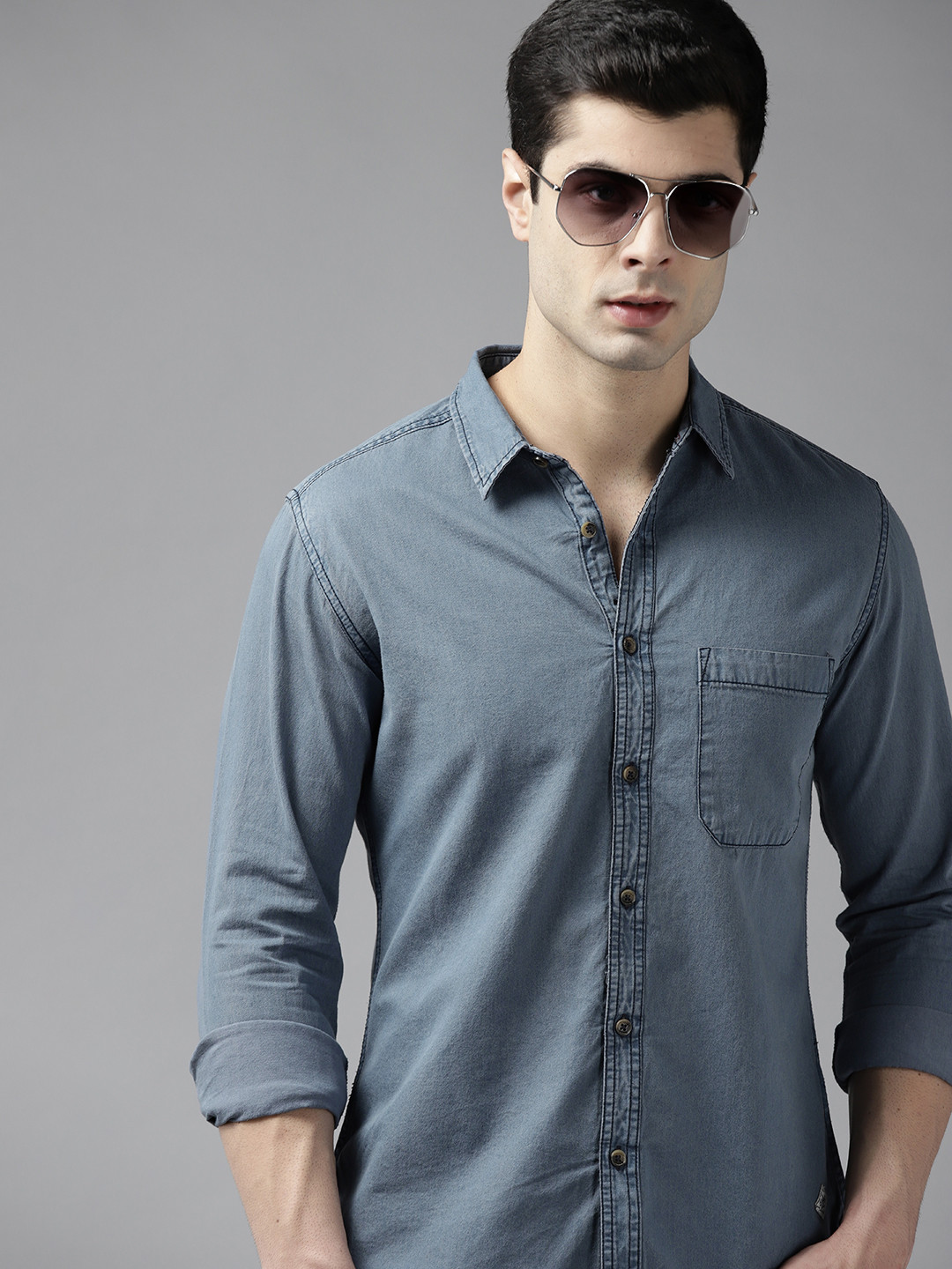 

Roadster Men Blue Pure Cotton Casual Shirt