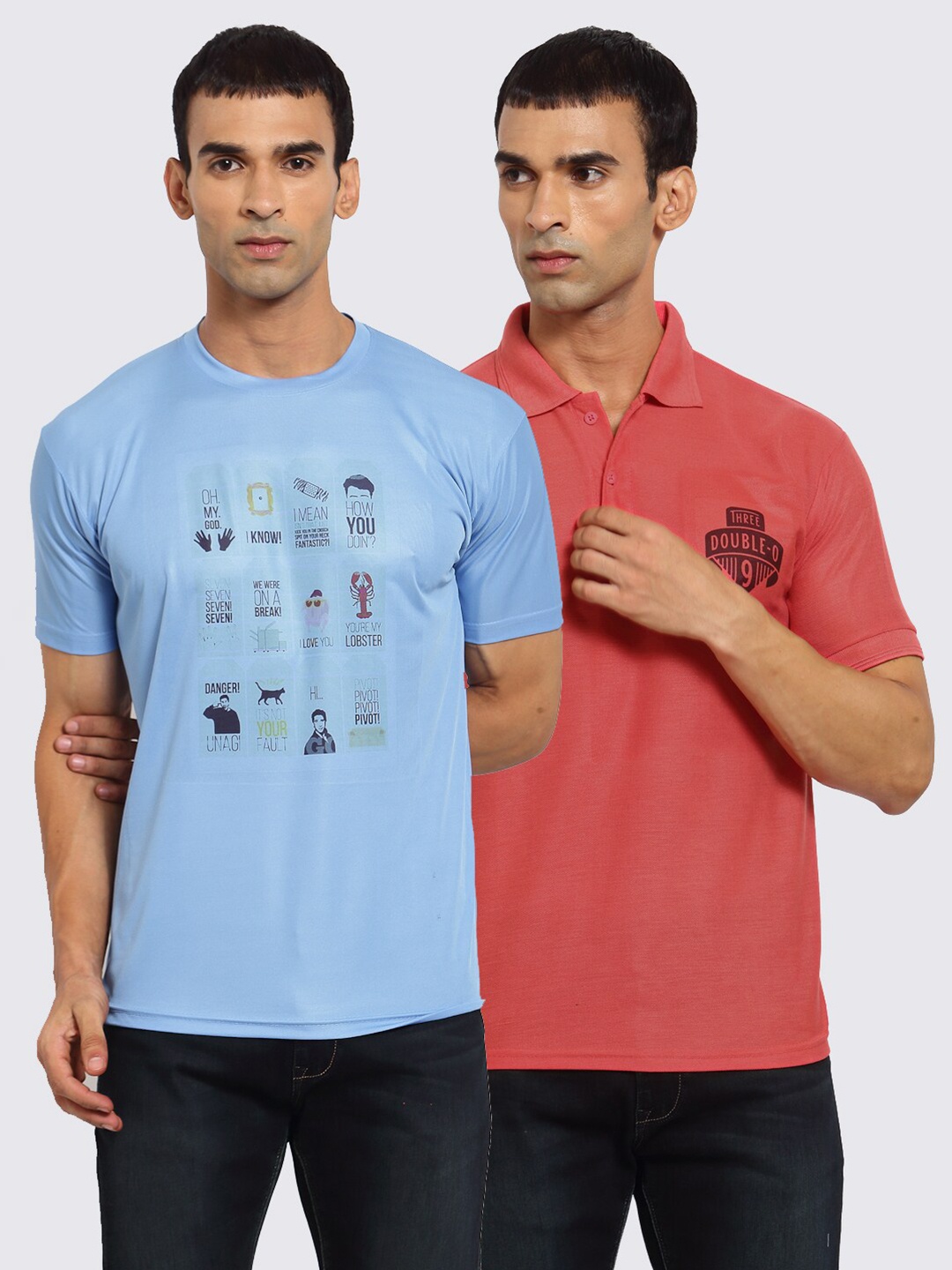 

KLOTTHE Men Pack of 2 Printed T-shirts, Blue