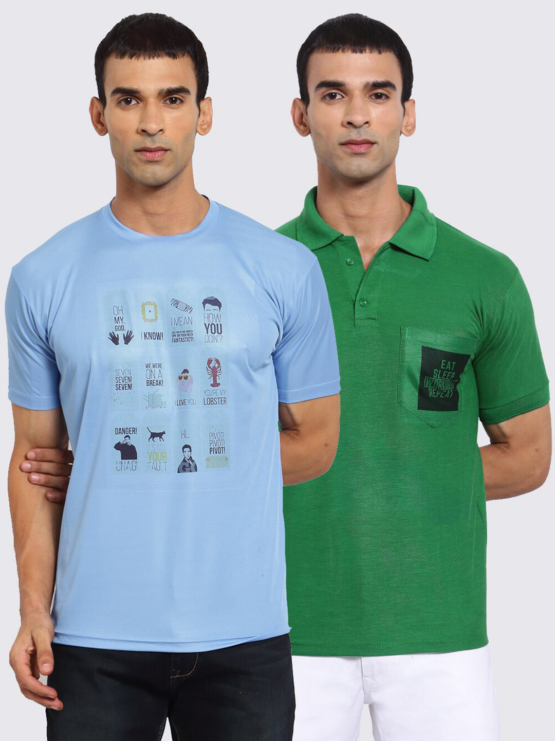 

KLOTTHE Men Pack of 2 Printed T-shirts, Blue