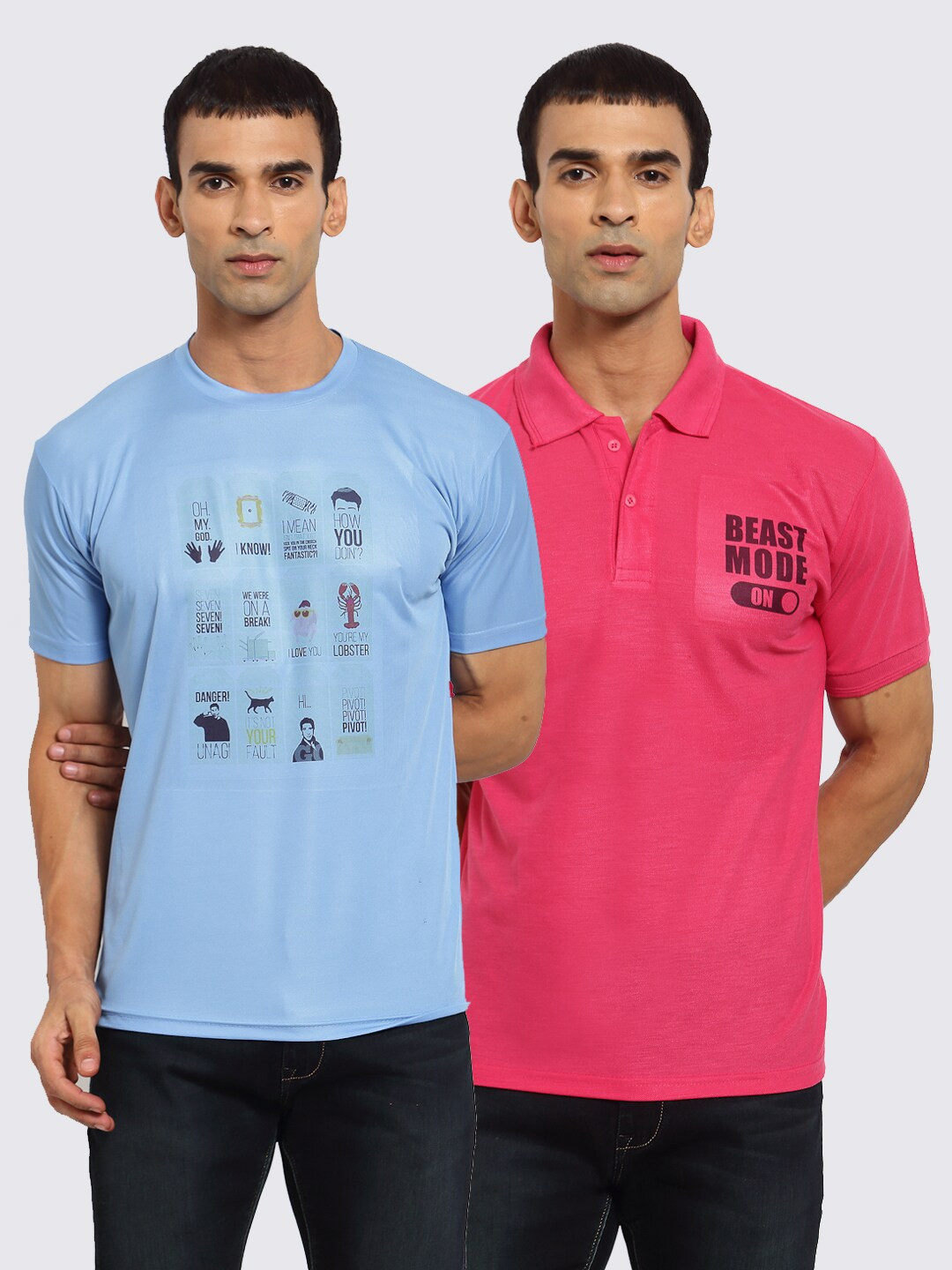 

KLOTTHE Men Blue & Pink 2 Printed T-shirt