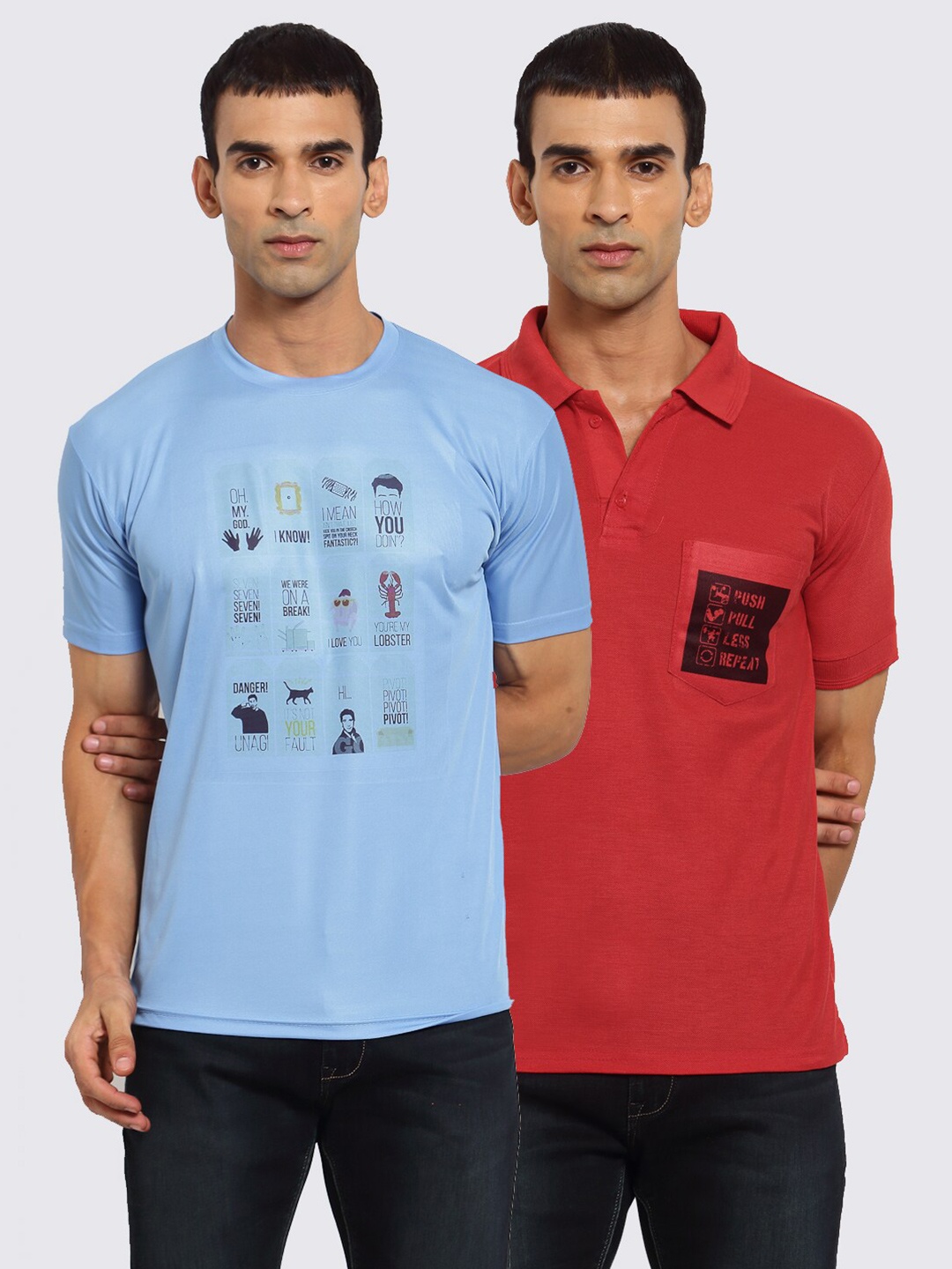 

KLOTTHE Men Blue Typography 2 Printed Pockets T-shirt