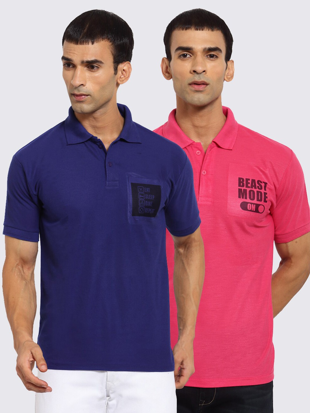 

KLOTTHE Men Pack Of 2 Polo Collar T-shirts, Navy blue